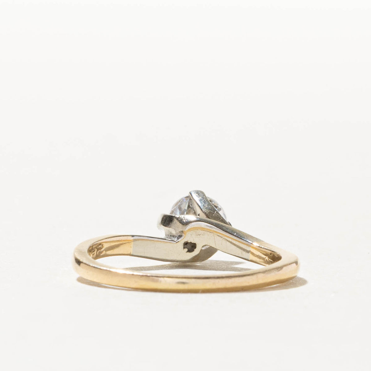 14k Two Tone Solitaire Diamond Bypass Ring | 0.59ct SI1 K | SZ 6