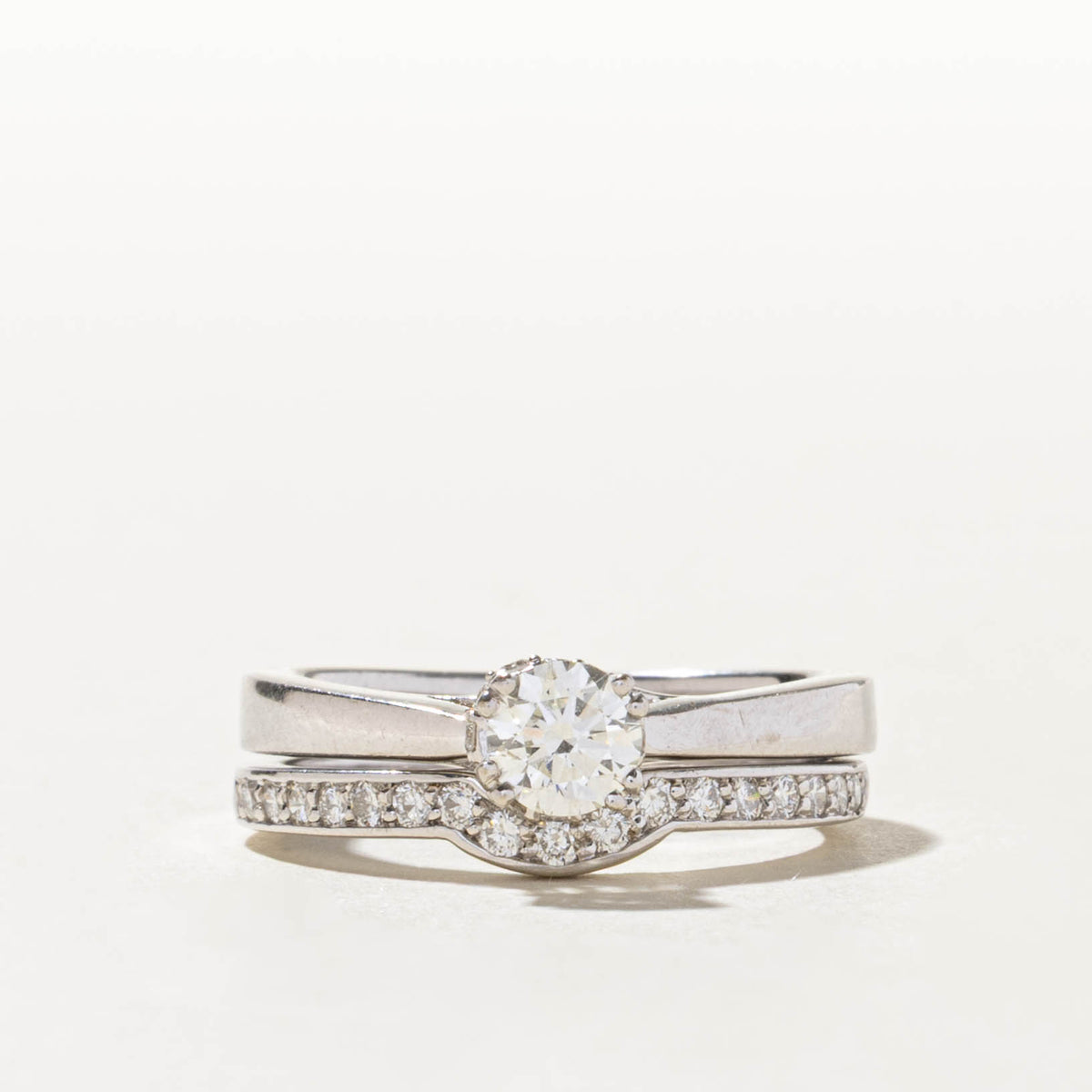 14k Solitaire Diamond Wedding Ring Set | 0.48ct VS2 I, 0.36ctw | SZ 7