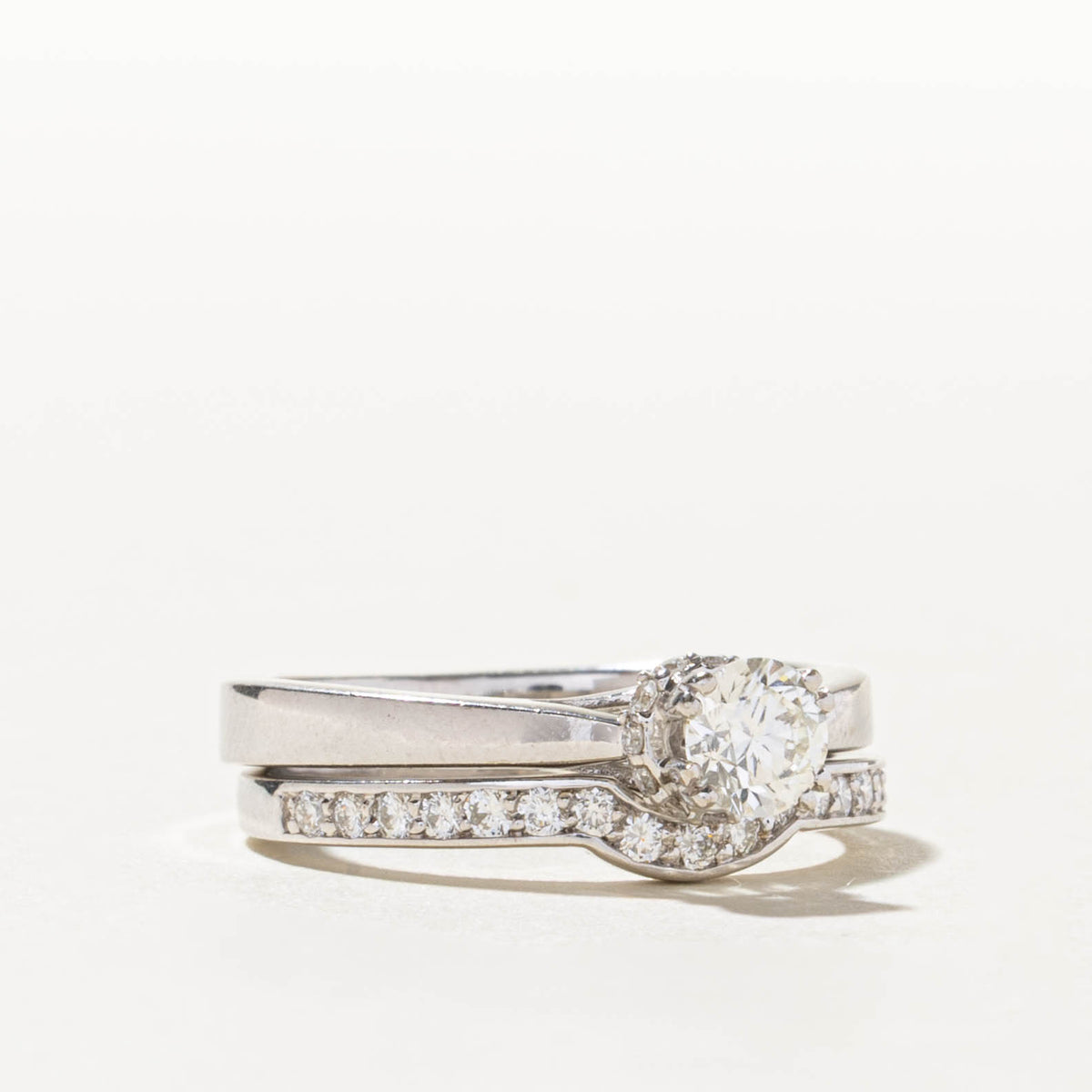 14k Solitaire Diamond Wedding Ring Set | 0.48ct VS2 I, 0.36ctw | SZ 7