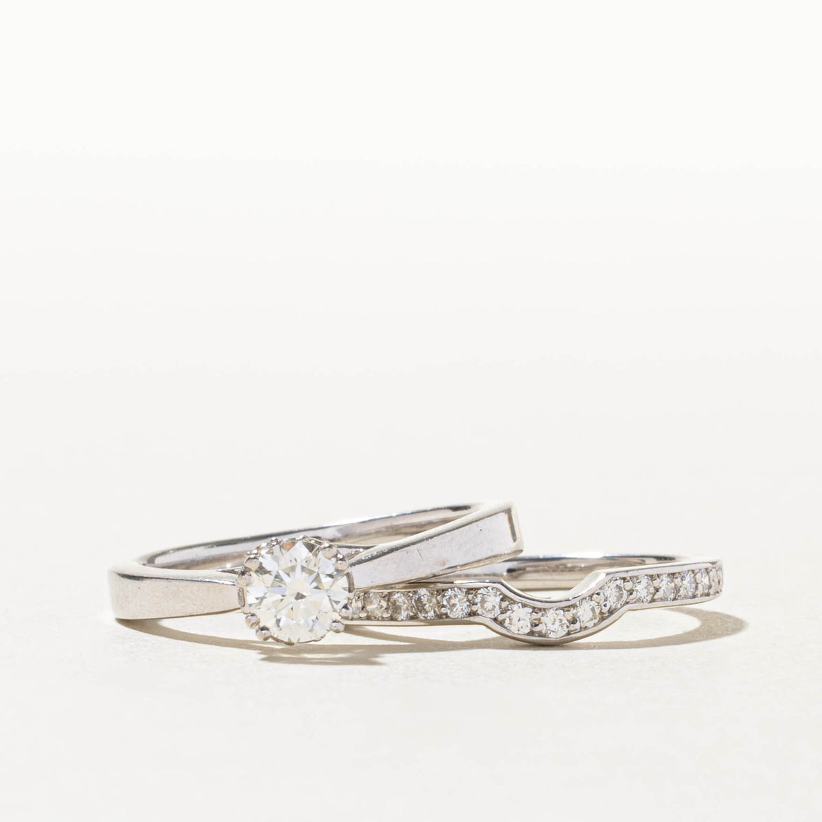 14k Solitaire Diamond Wedding Ring Set | 0.48ct VS2 I, 0.36ctw | SZ 7