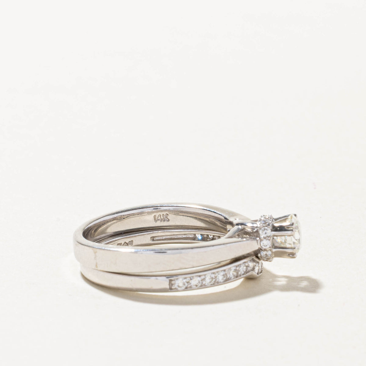 14k Solitaire Diamond Wedding Ring Set | 0.48ct VS2 I, 0.36ctw | SZ 7