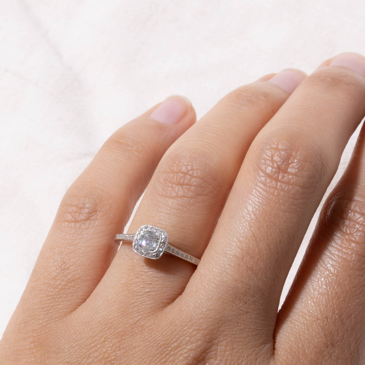 'Tiffany & Co' Platinum Accent Diamond Halo Legacy Engagement Ring | 0.39ct VVS1 I Ex, 0.10ctw | SZ 5.75