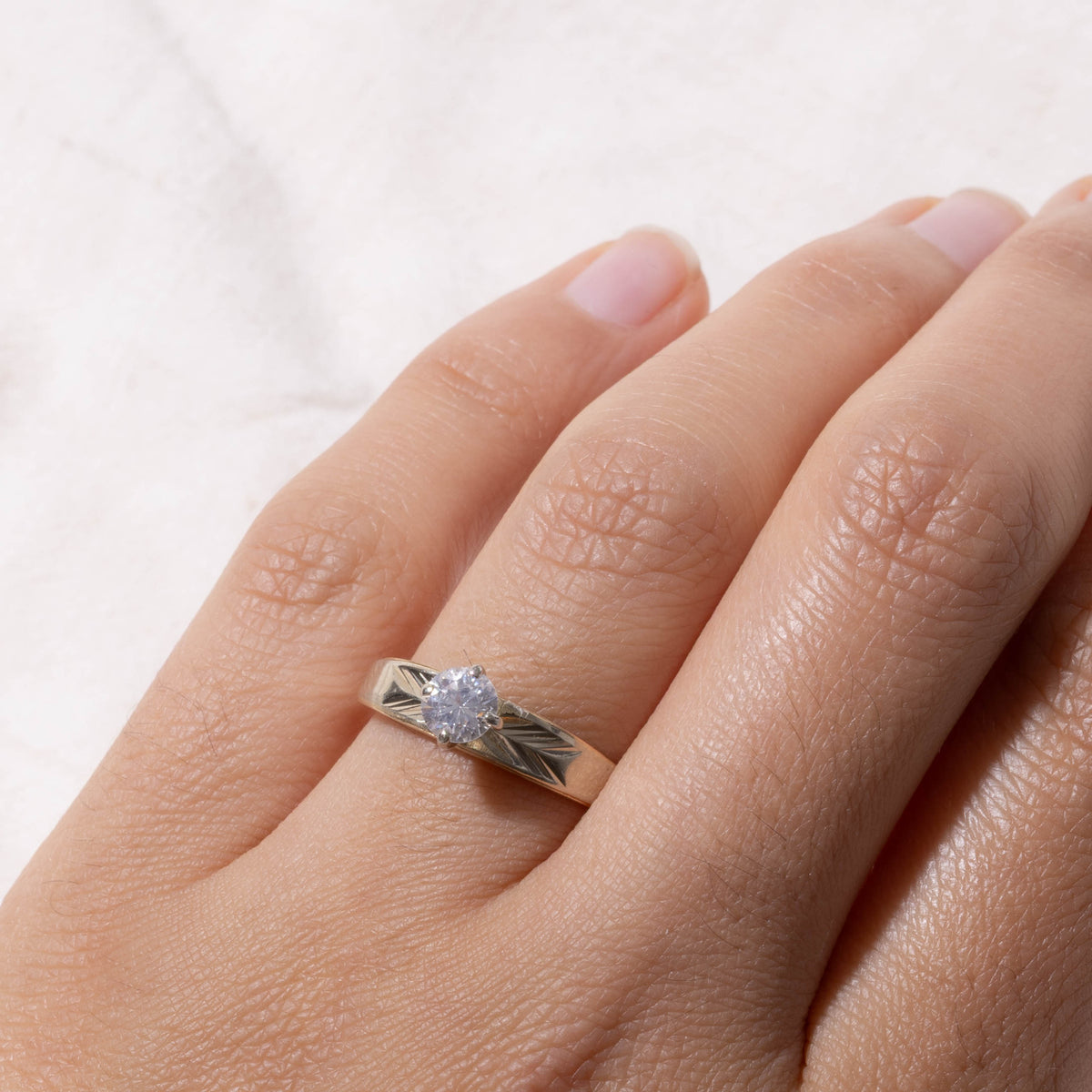14k Solitaire Diamond Engraved Ring | 0.46ct I1 I | SZ 7