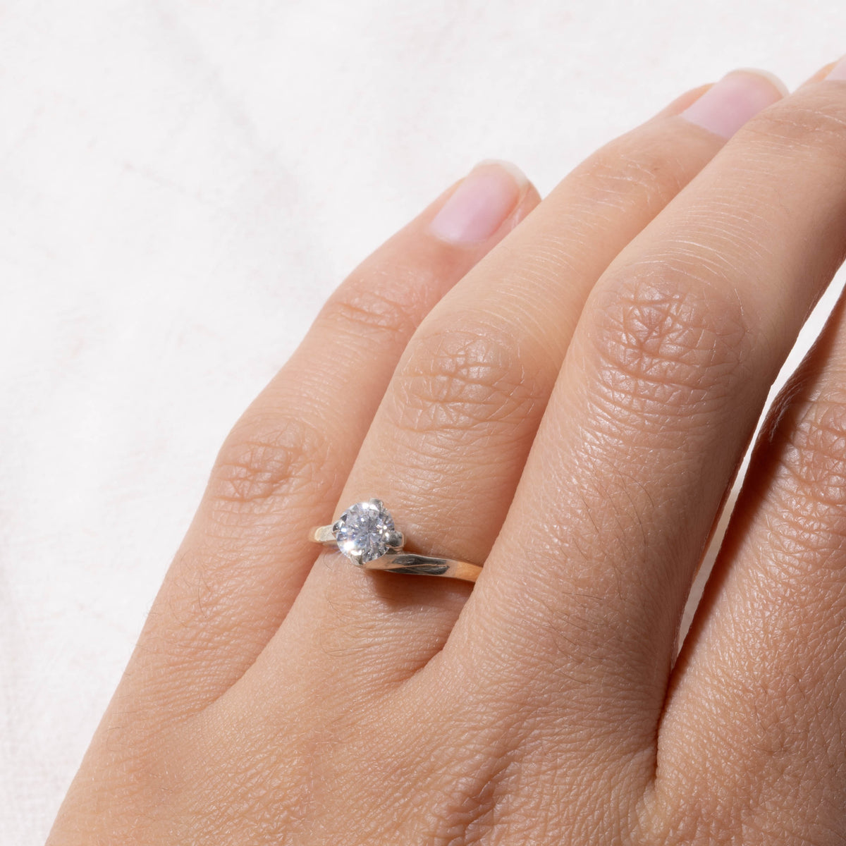 14k Two Tone Solitaire Diamond Bypass Ring | 0.59ct SI1 K | SZ 6