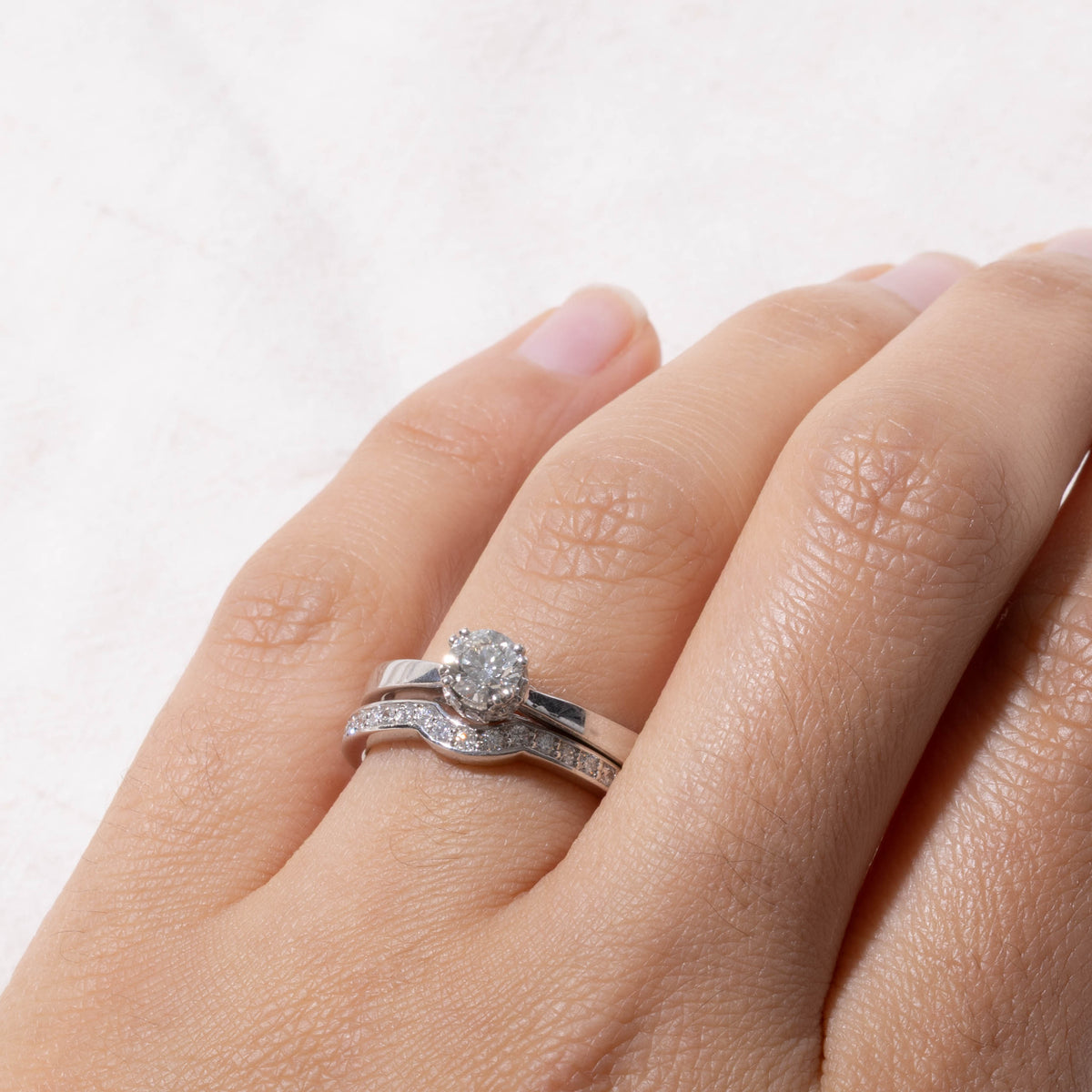 14k Solitaire Diamond Wedding Ring Set | 0.48ct VS2 I, 0.36ctw | SZ 7