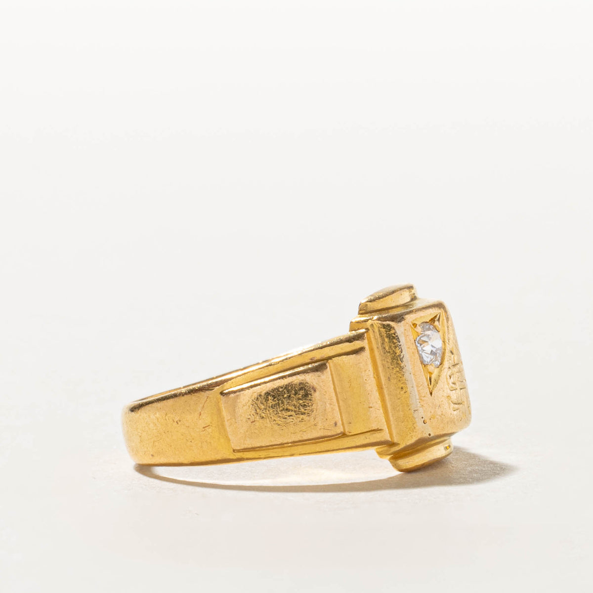 22k Star Set Old European Cut Diamond "SL" Initial Signet Ring | 0.10ct | SZ 7