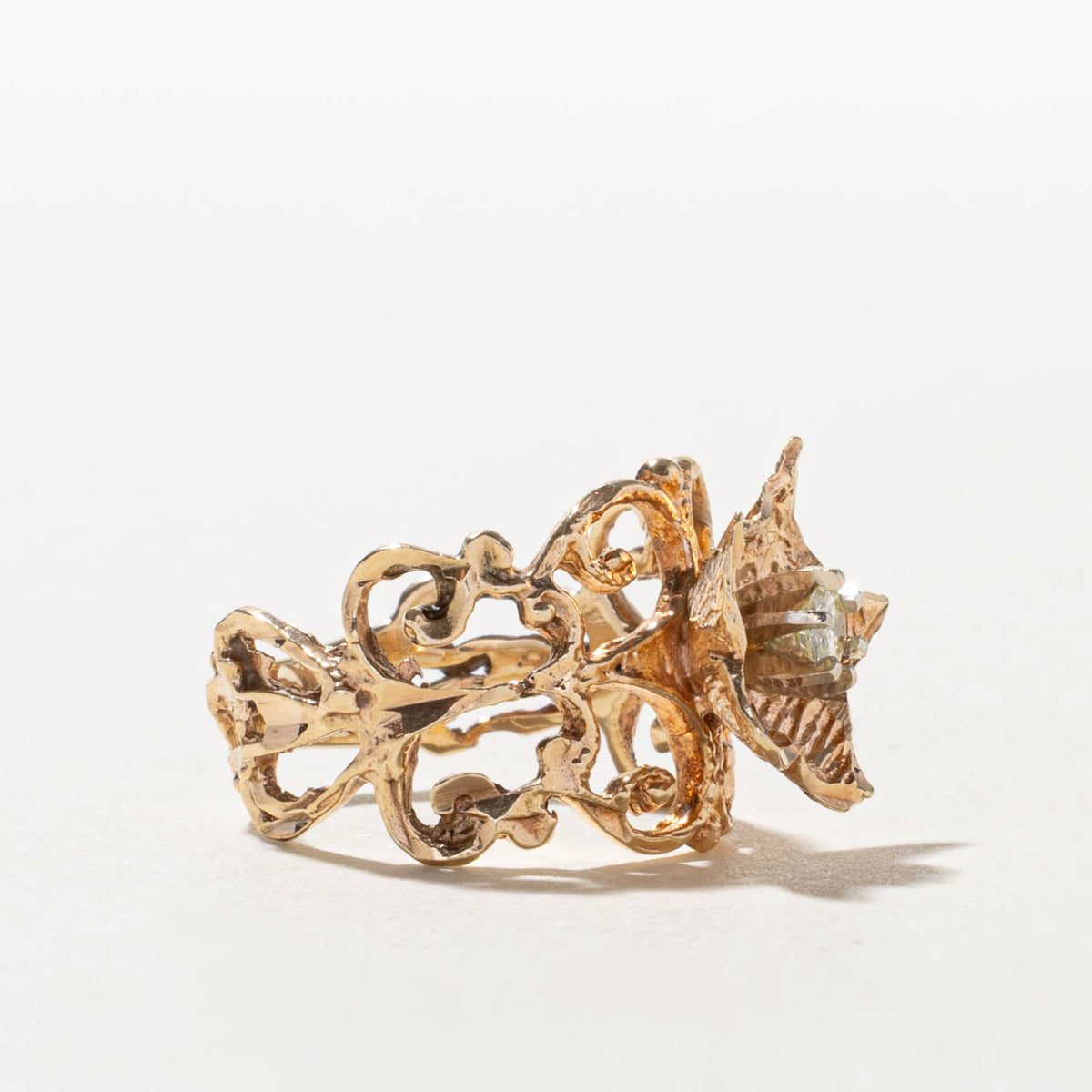 10k Diamond Scrollwork Floral Cocktail Ring | 0.12ct | SZ 5