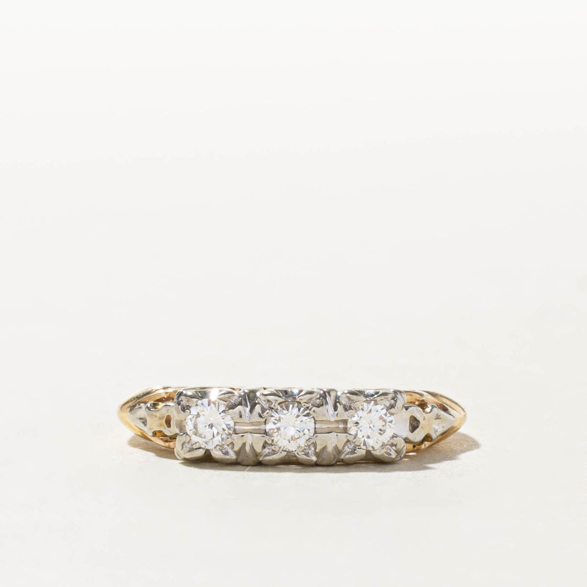 14k Two Tone Illusion Set Three Stone Diamond Ring | 0.22ctw | SZ 5.25
