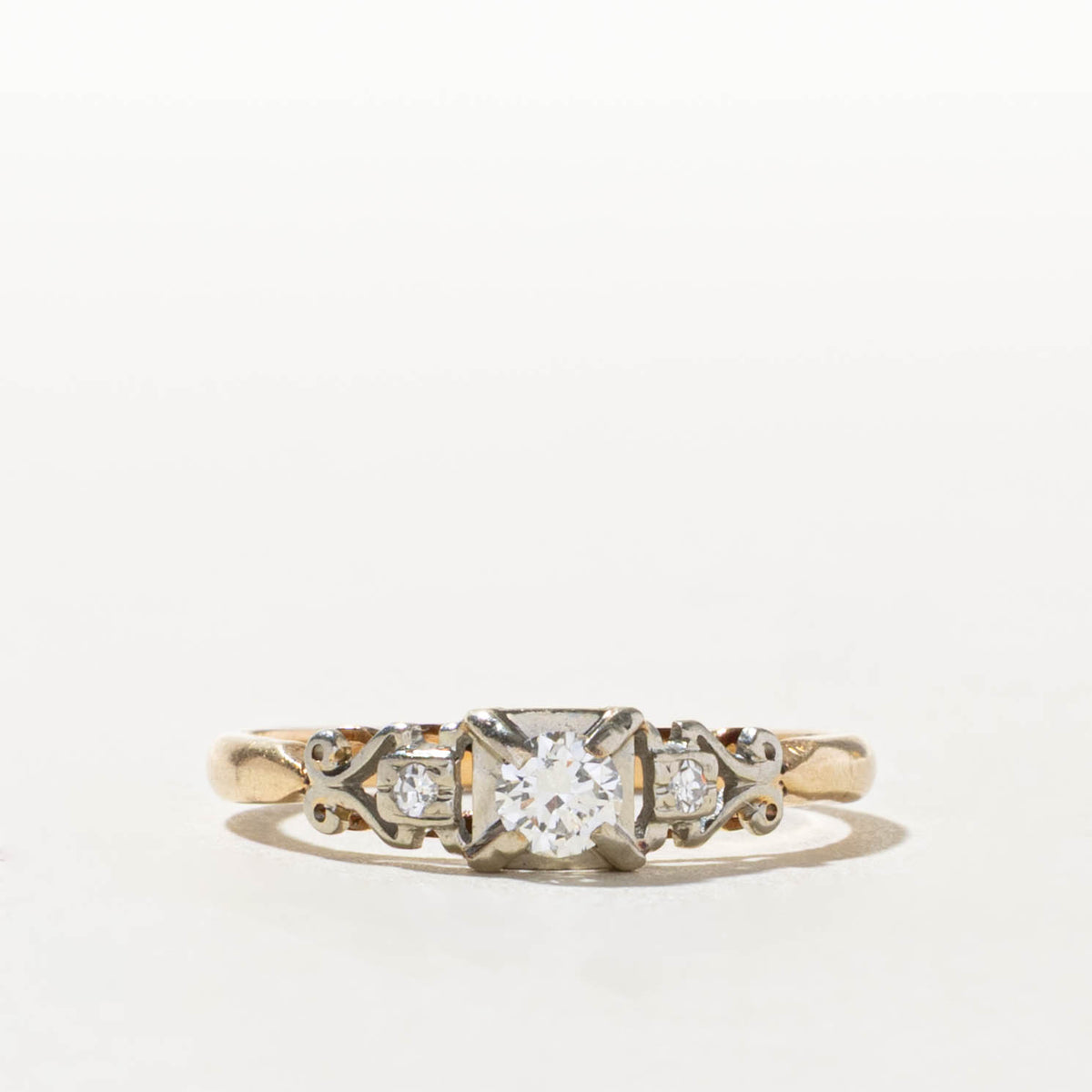 10k Two Tone Diamond Scrollwork & Openwork Ring | 0.18ctw | SZ 5.75