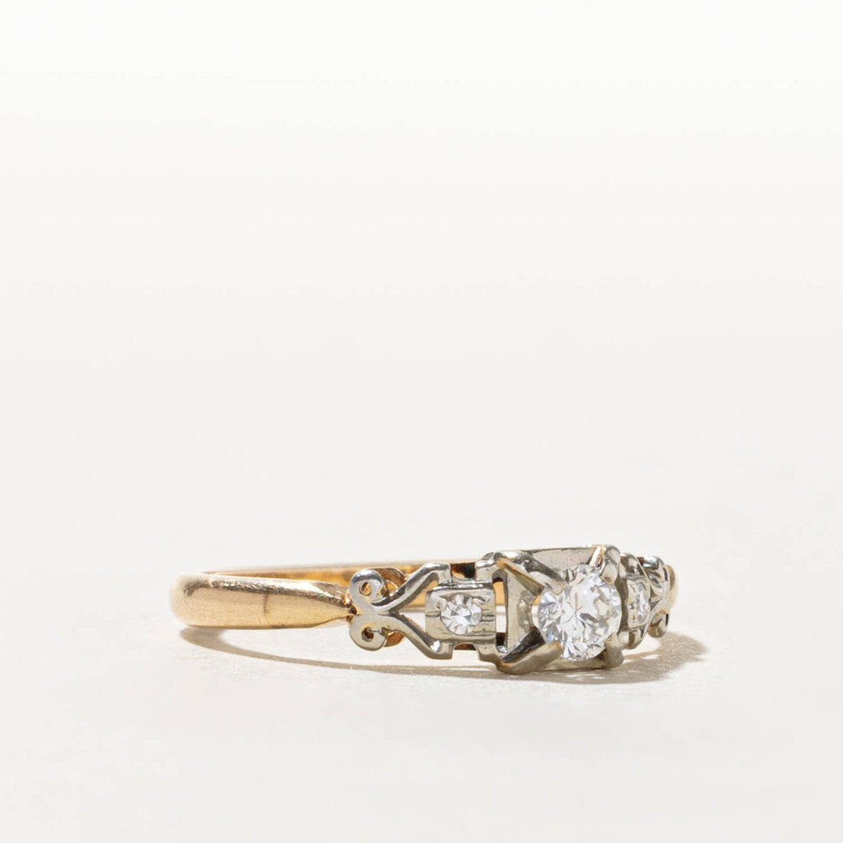 10k Two Tone Diamond Scrollwork & Openwork Ring | 0.18ctw | SZ 5.75