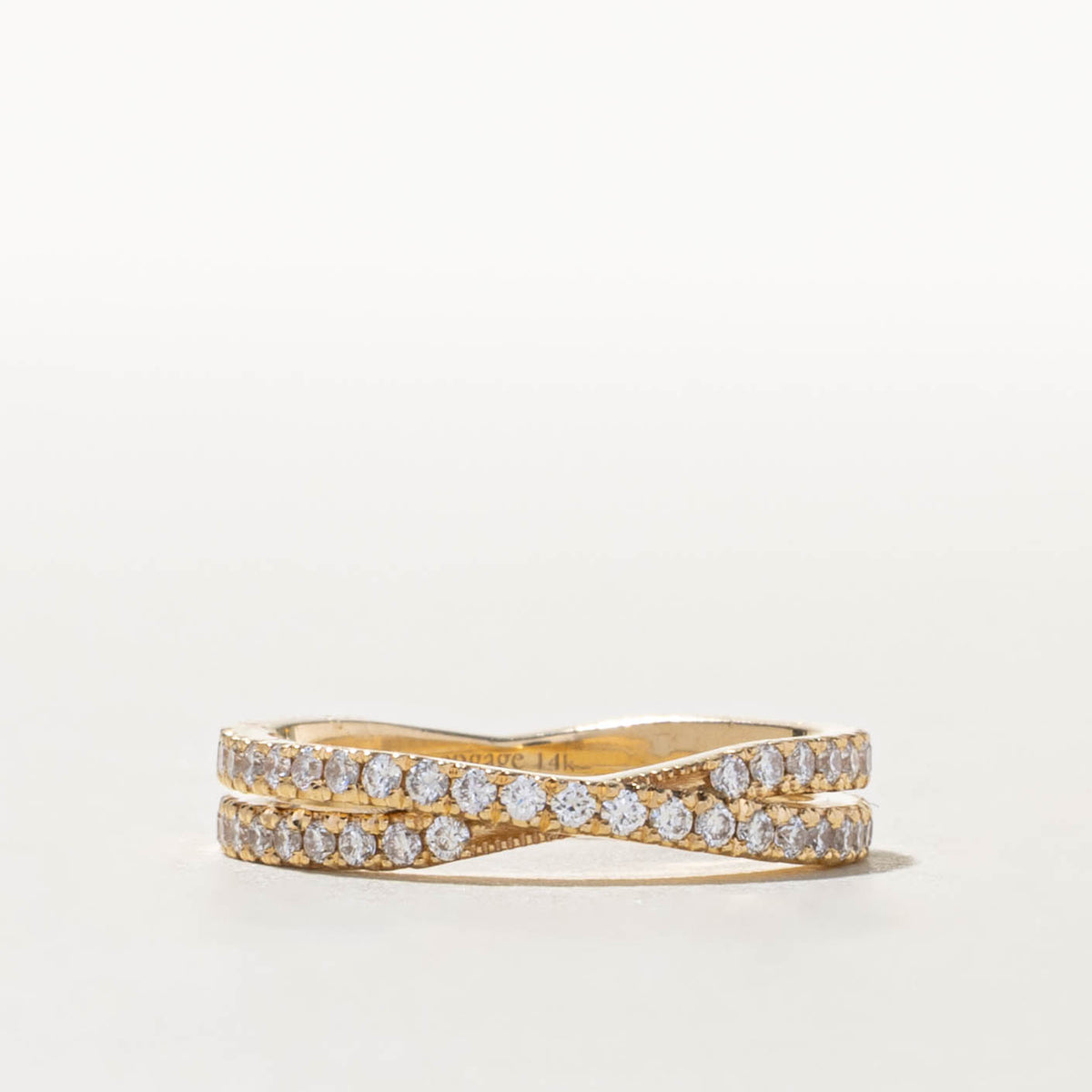 14k Semi Eternity Diamond Milgrained Cross Over Ring | 0.33ctw | SZ 5