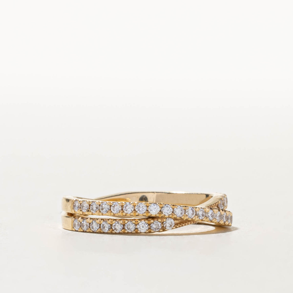 14k Semi Eternity Diamond Milgrained Cross Over Ring | 0.33ctw | SZ 5
