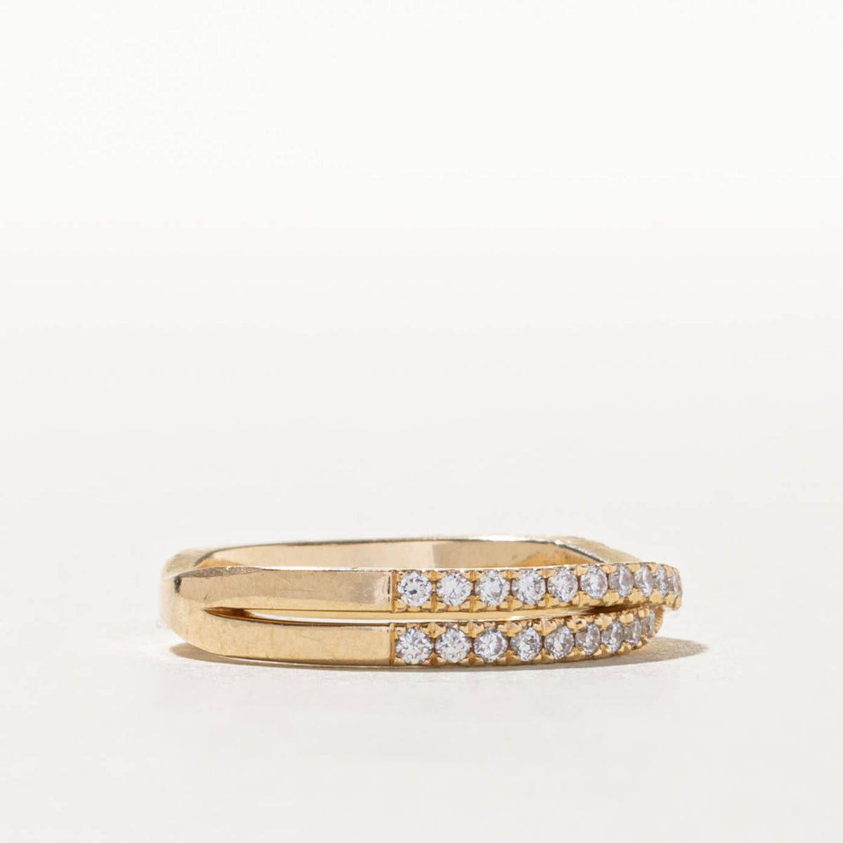 14k Semi Eternity Diamond Milgrained Cross Over Ring | 0.33ctw | SZ 5