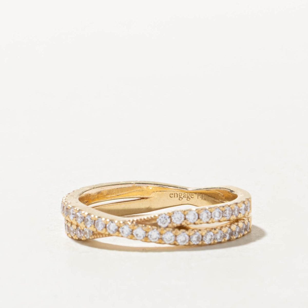 14k Semi Eternity Diamond Milgrained Cross Over Ring | 0.33ctw | SZ 5