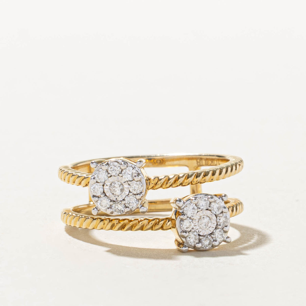 10k Diamond Double Cluster Rope Ring | 0.21ctw | SZ 7