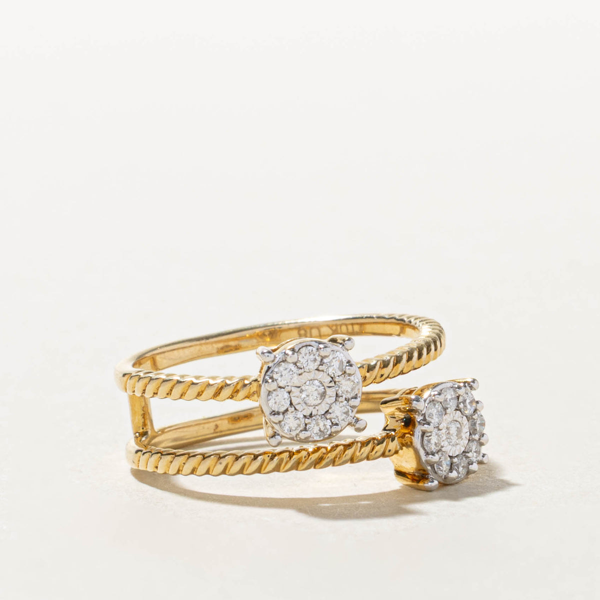 10k Diamond Double Cluster Rope Ring | 0.21ctw | SZ 7