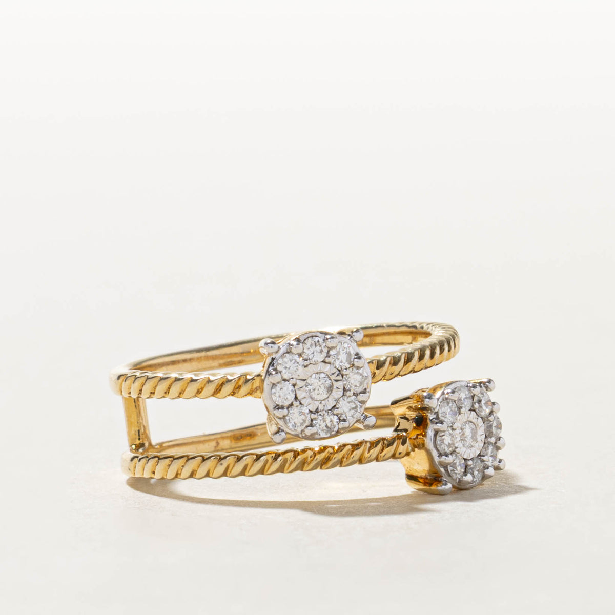 10k Diamond Double Cluster Rope Ring | 0.21ctw | SZ 7