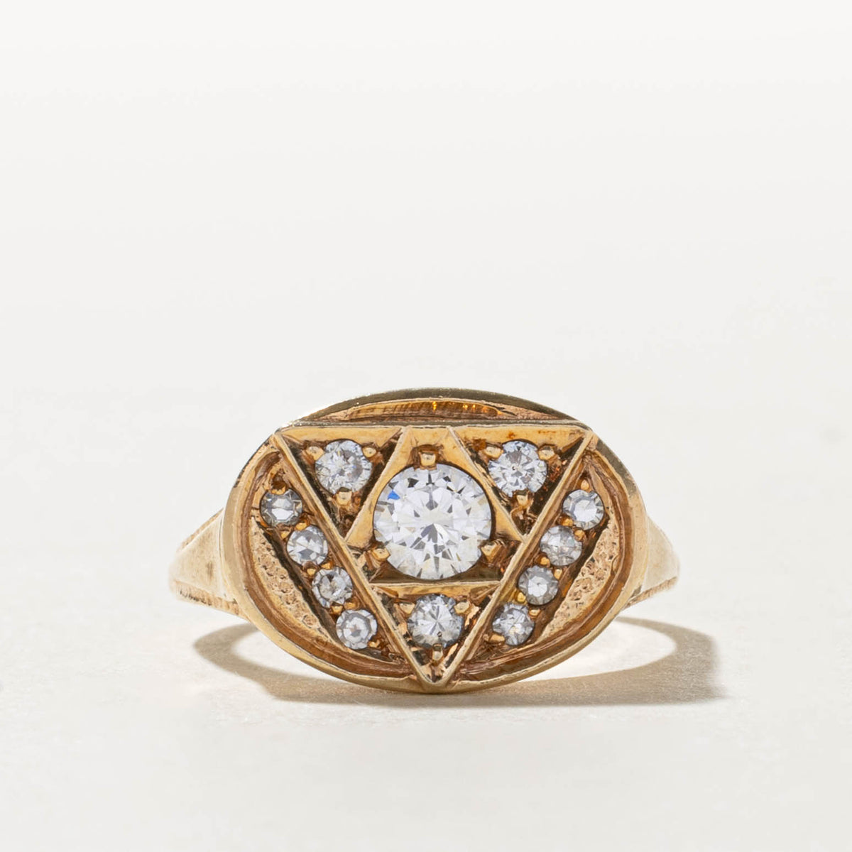 10k Diamond Grooved Geometric Triangle Signet Ring | 0.55ctw | SZ 7.25