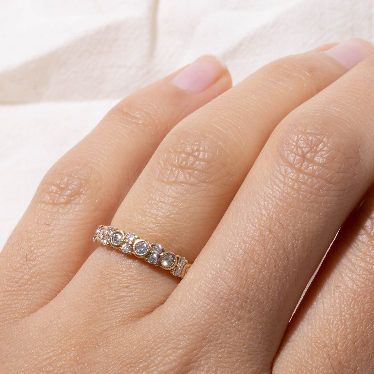 10k Semi Eternity Diamond Milgrained Band | 0.33ctw | 3.45mm | SZ 4.5