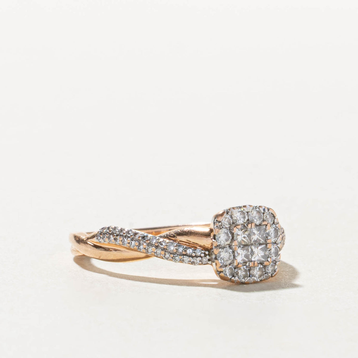 14k Illusion Set Princess Cut Diamond Cluster Twisted Ring | 0.50ctw | SZ 7.5