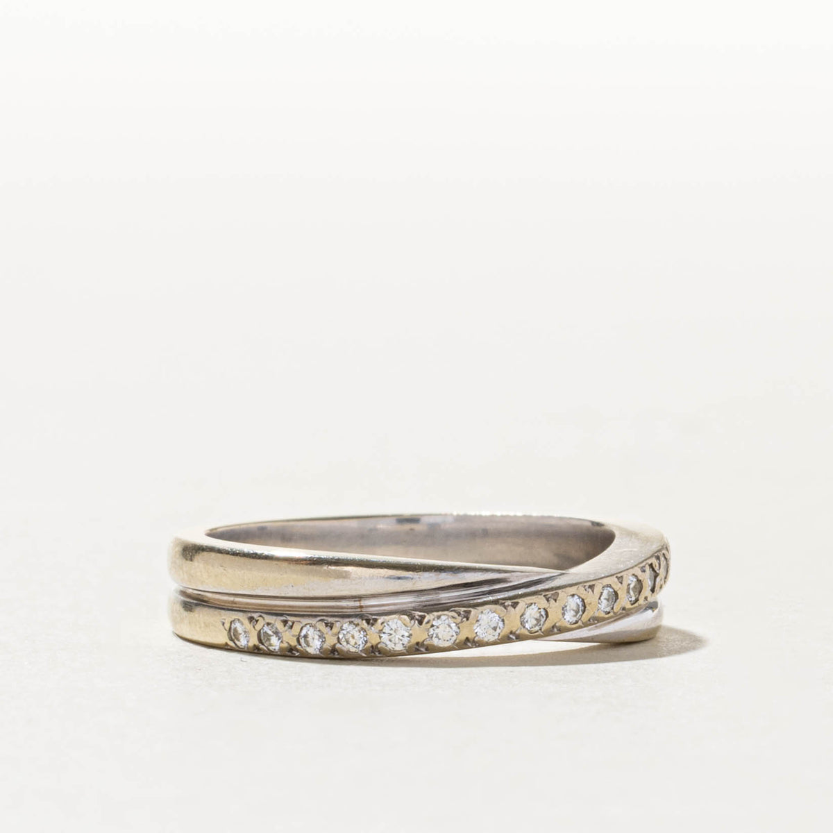18k Semi Eternity Diamond Cross Over Ring | 0.18ctw | SZ 7.75