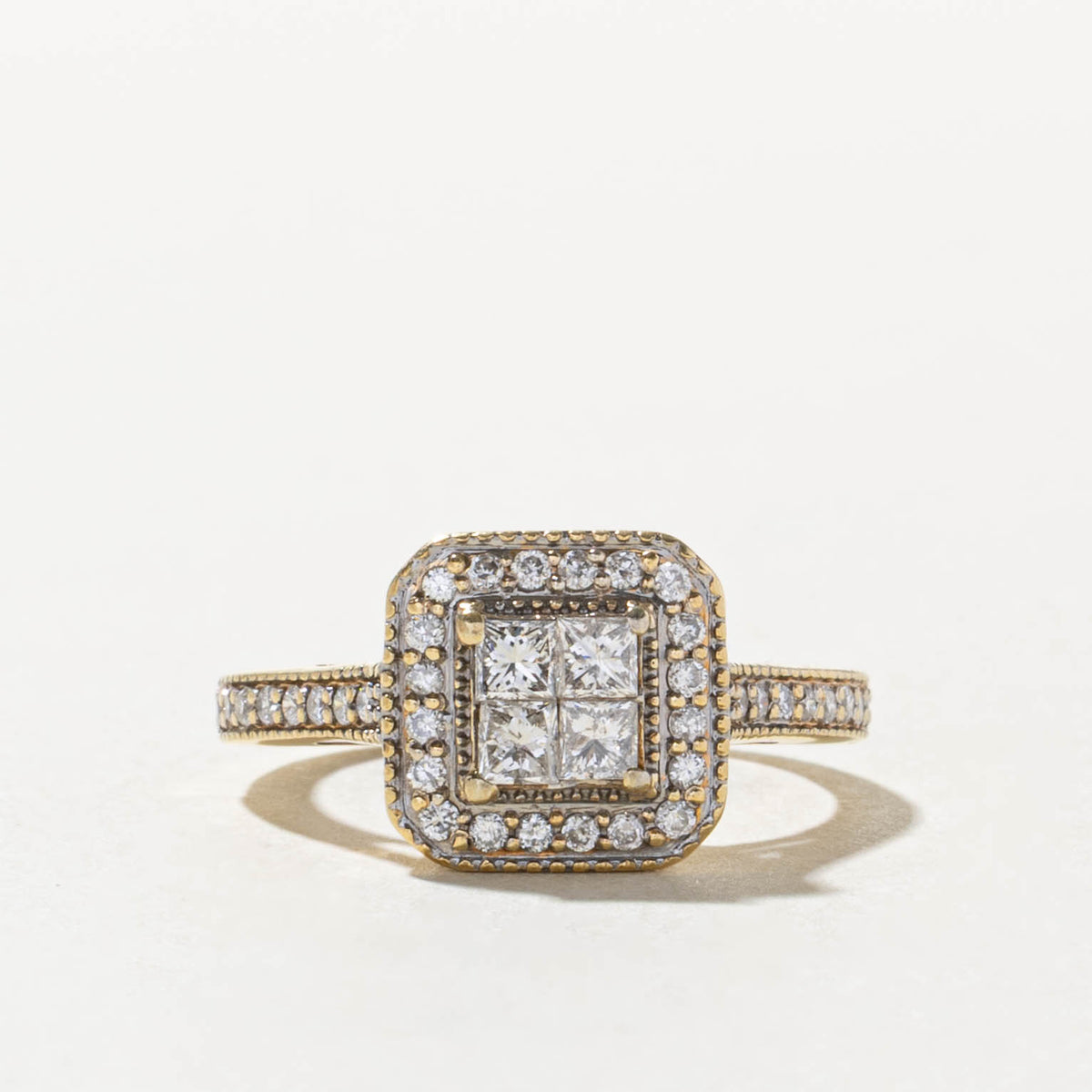 10k Illusion Set Princess Cut Diamond Halo Ring | 0.65ctw | SZ 7