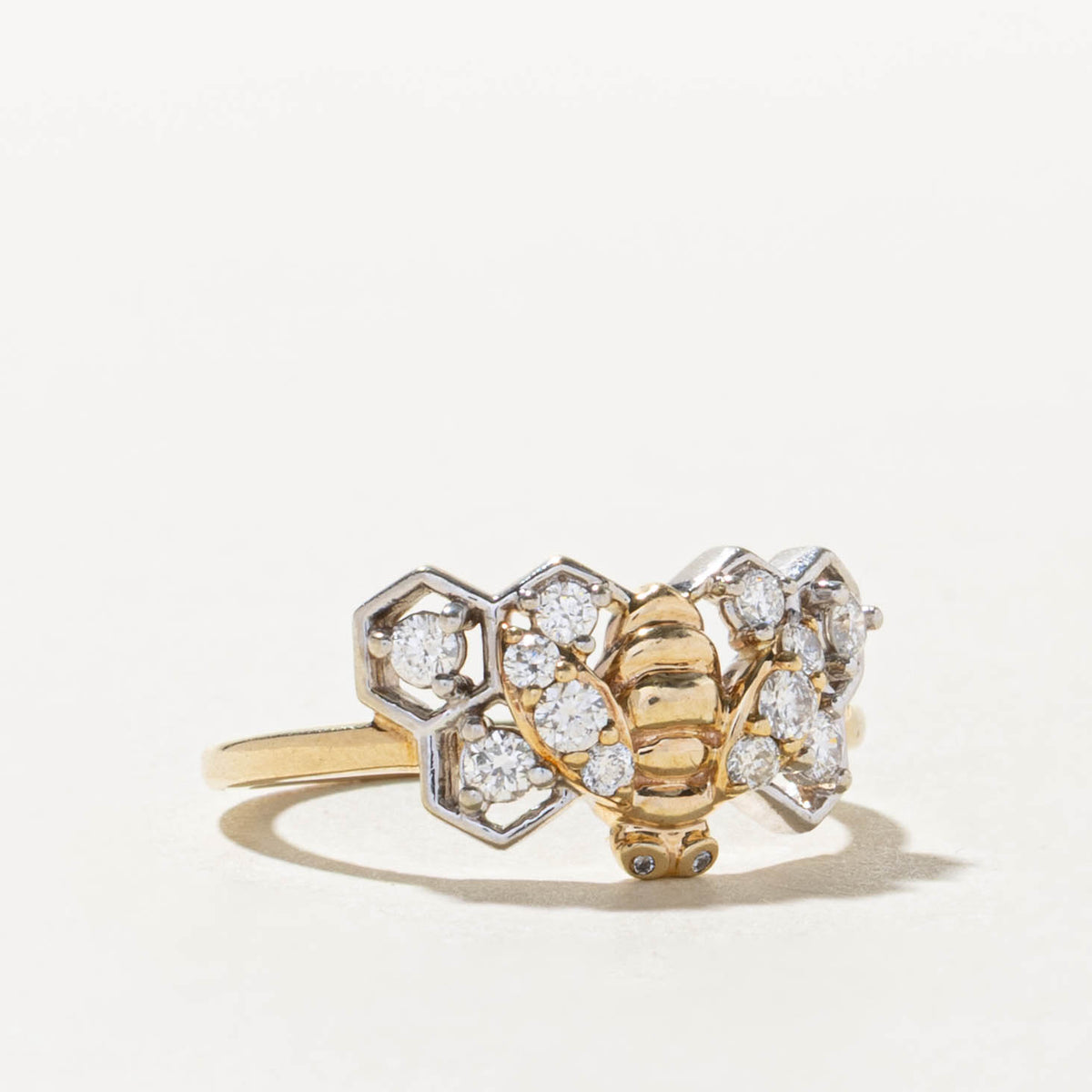 10k Two Tone Diamond Geometric Bee Ring | 0.36ctw | SZ 7.25