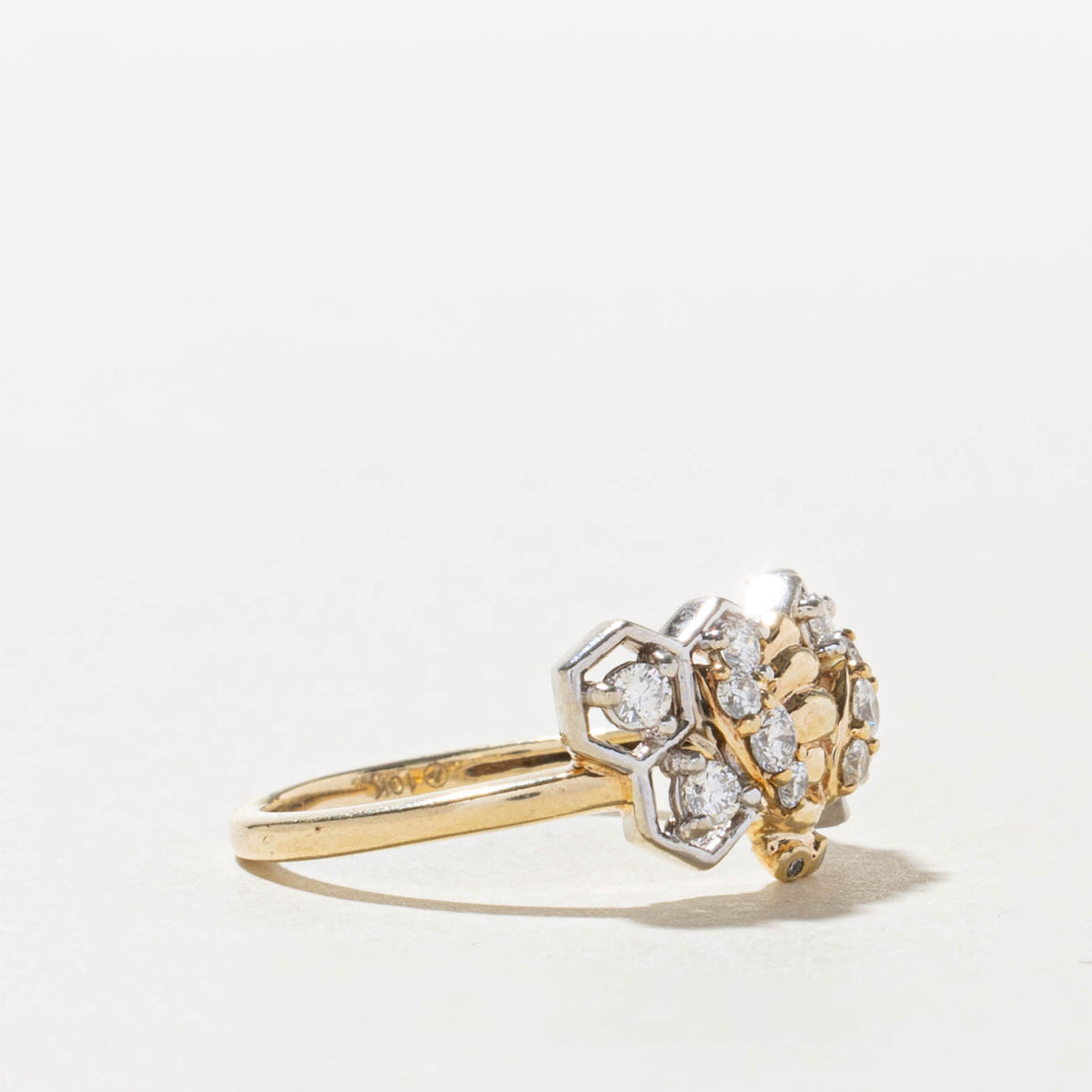 10k Two Tone Diamond Geometric Bee Ring | 0.36ctw | SZ 7.25