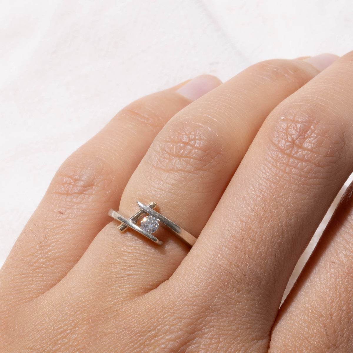 14k Two Tone Diamond Abstract Bypass Ring | 0.11ct | SZ 4