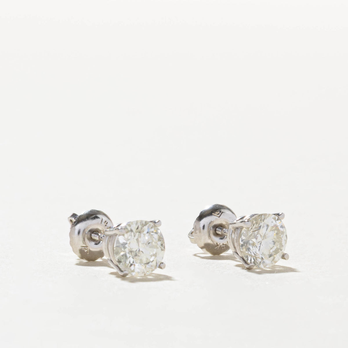 14k Solitaire Diamond Screw Back Stud Earrings | 1.28ctw I1/I2 I/J