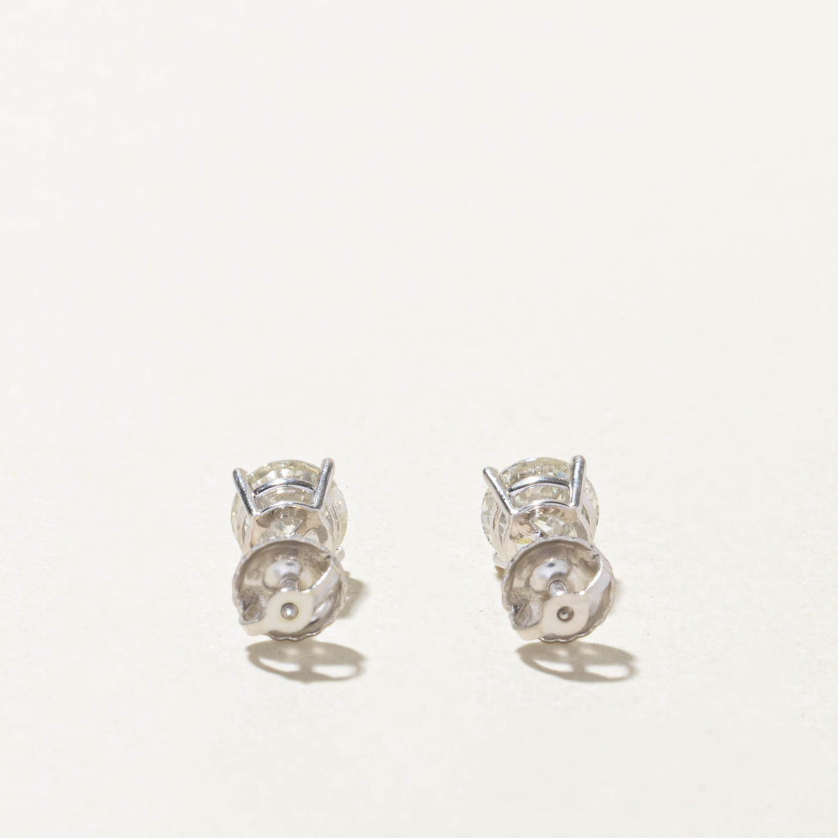14k Solitaire Diamond Screw Back Stud Earrings | 1.28ctw I1/I2 I/J