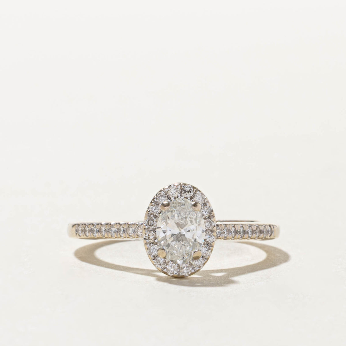 14k Oval Cut Diamond Halo Ring | 0.60ct SI1/SI2 H/I, 0.36ctw | SZ 6