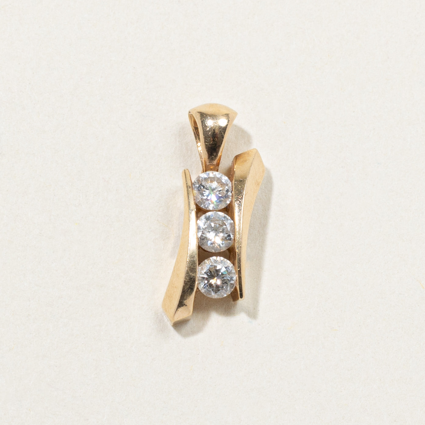 14k Three Stone Diamond Pendant | 0.42ctw
