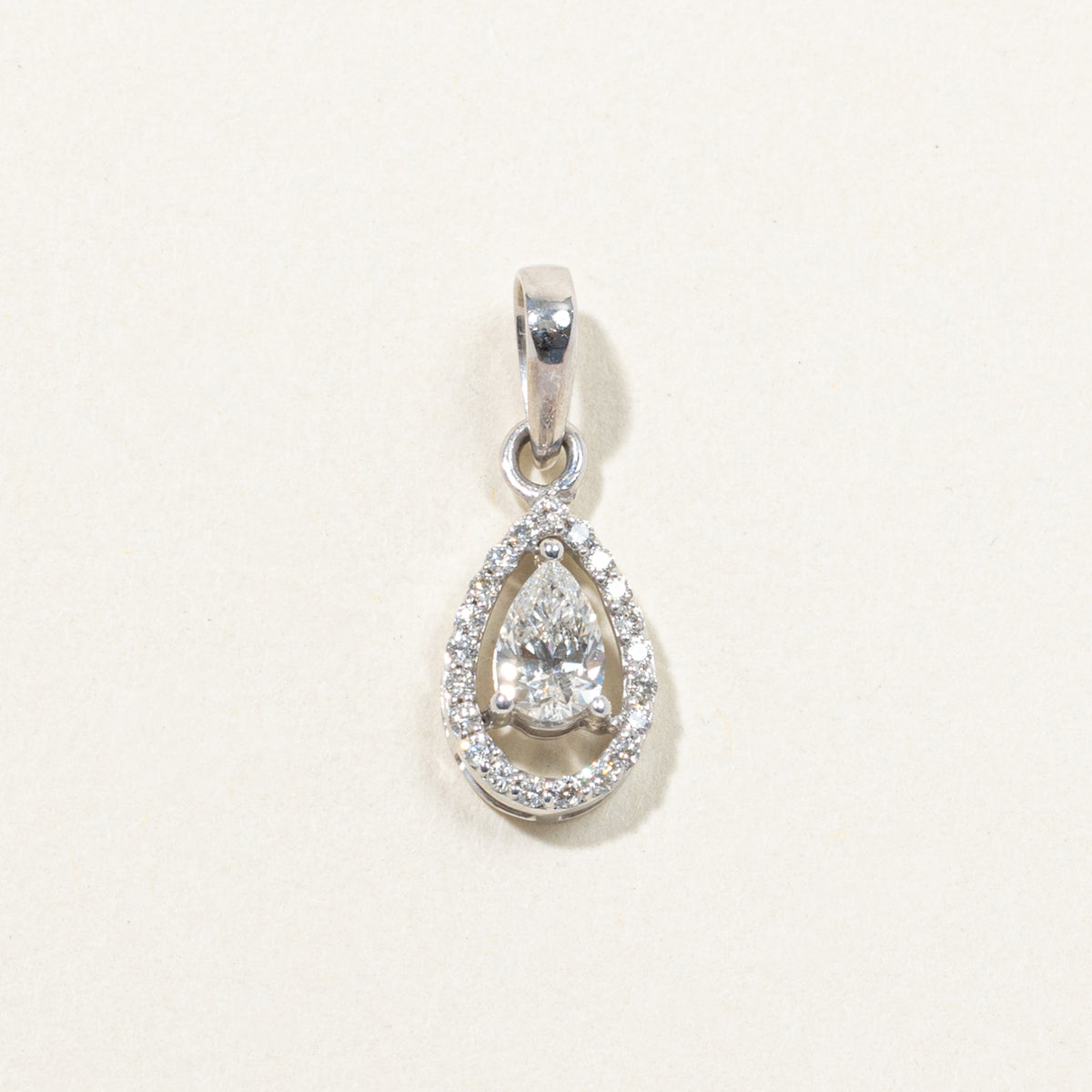 14k Pear Cut Diamond Halo Pendant | 0.56ctw