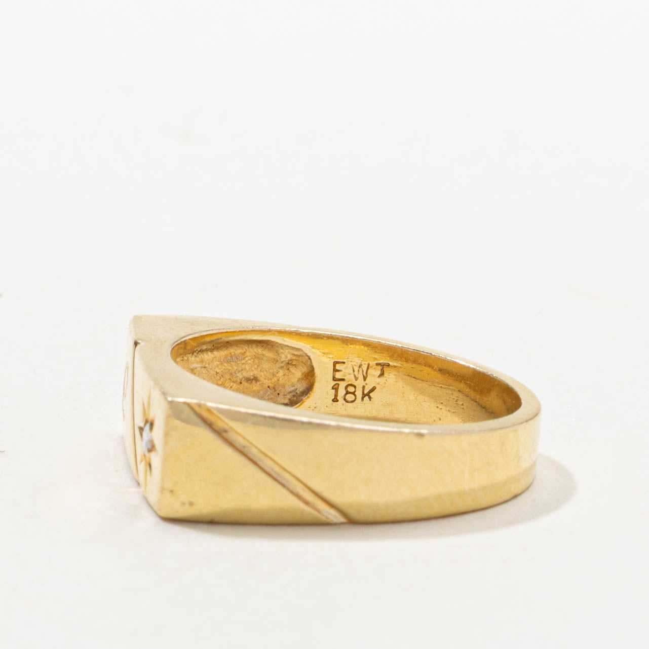 18k Star Set Diamond "J" Initial Signet Ring | SZ 5