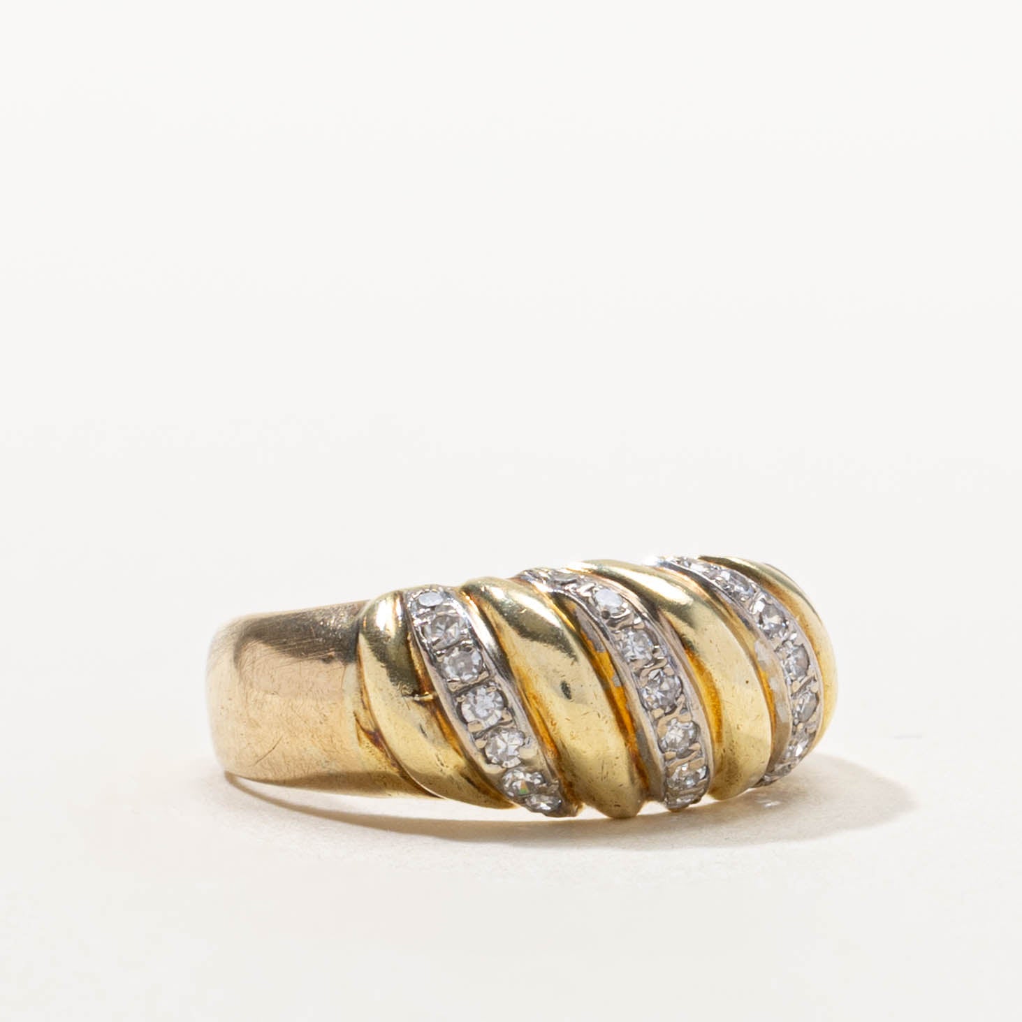 Multi Row Diamond Grooved Dome Ring | SZ 5.75