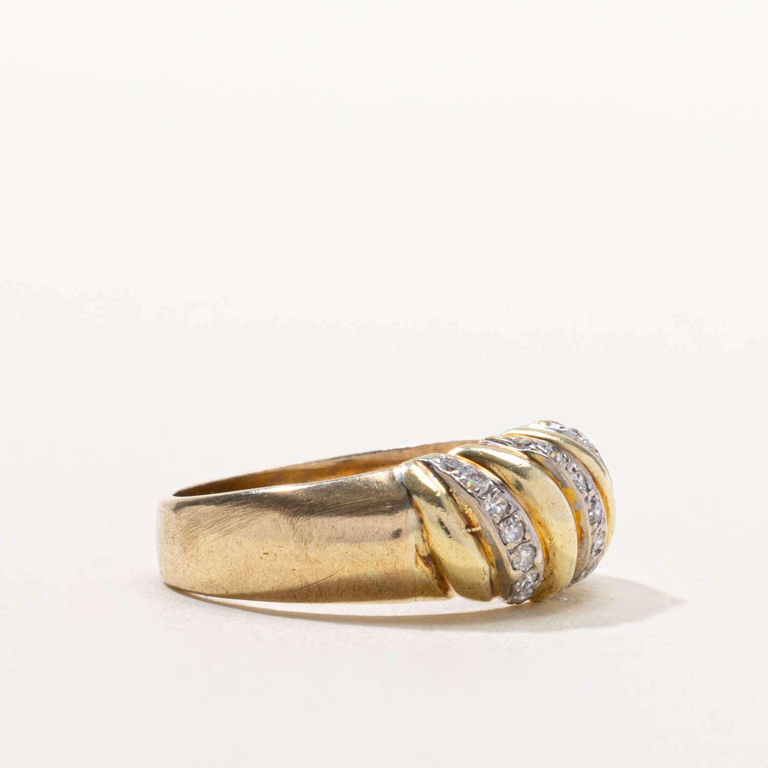 Multi Row Diamond Grooved Dome Ring | SZ 5.75