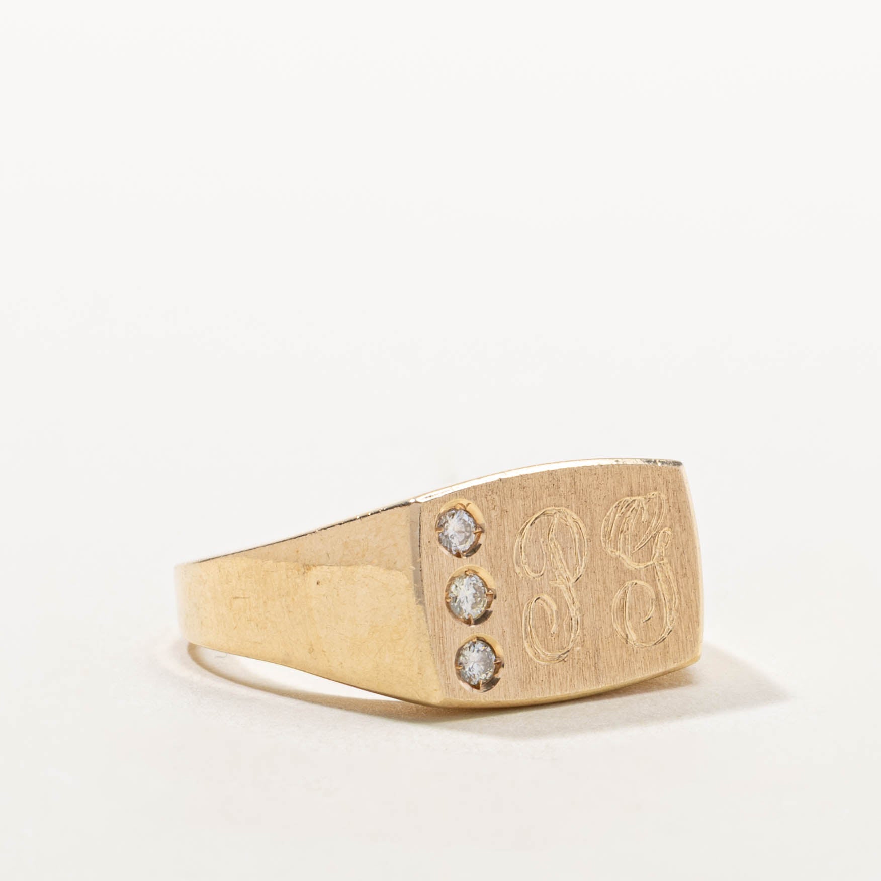 14k Diamond "PG" Initial Signet Ring | SZ 10.75