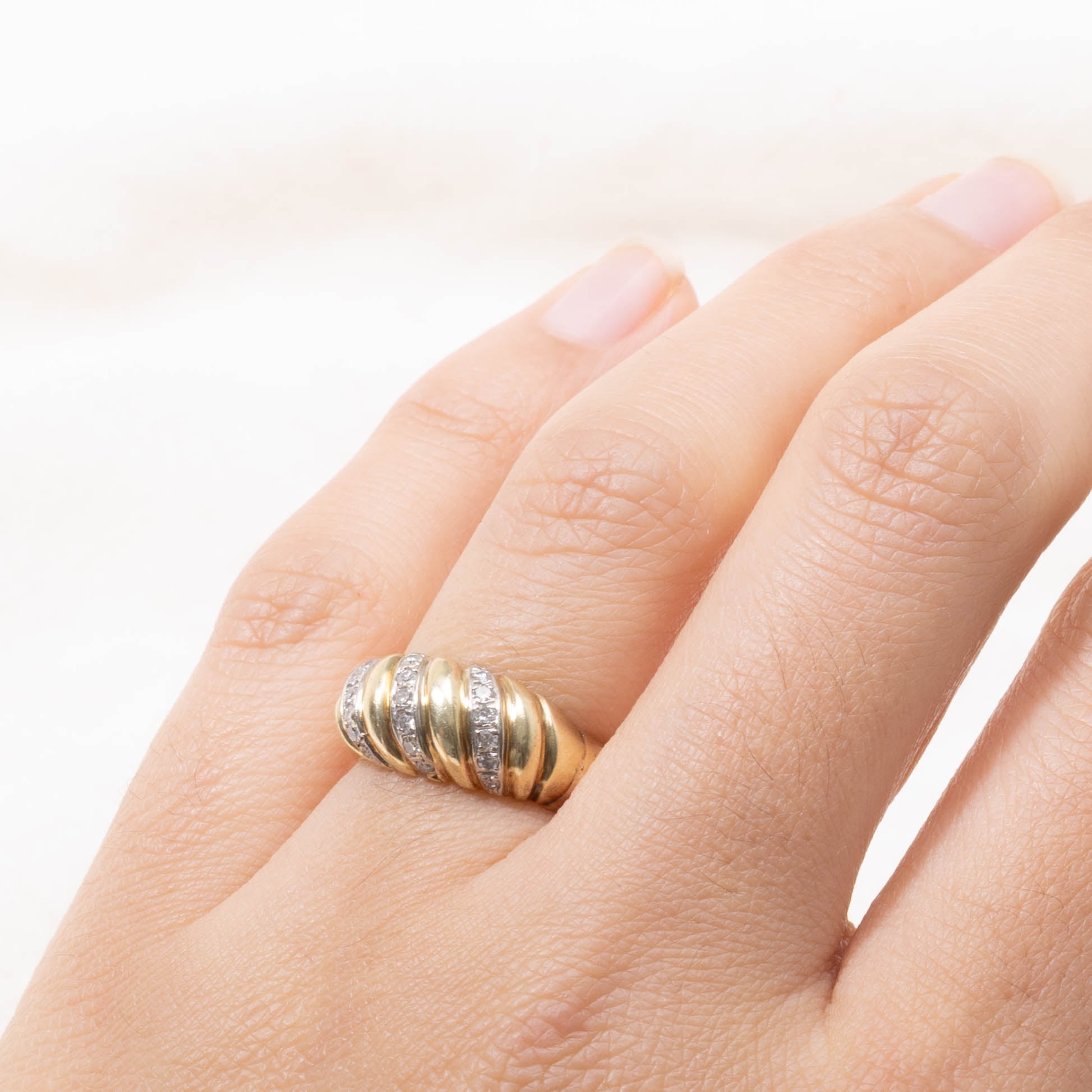 Multi Row Diamond Grooved Dome Ring | SZ 5.75