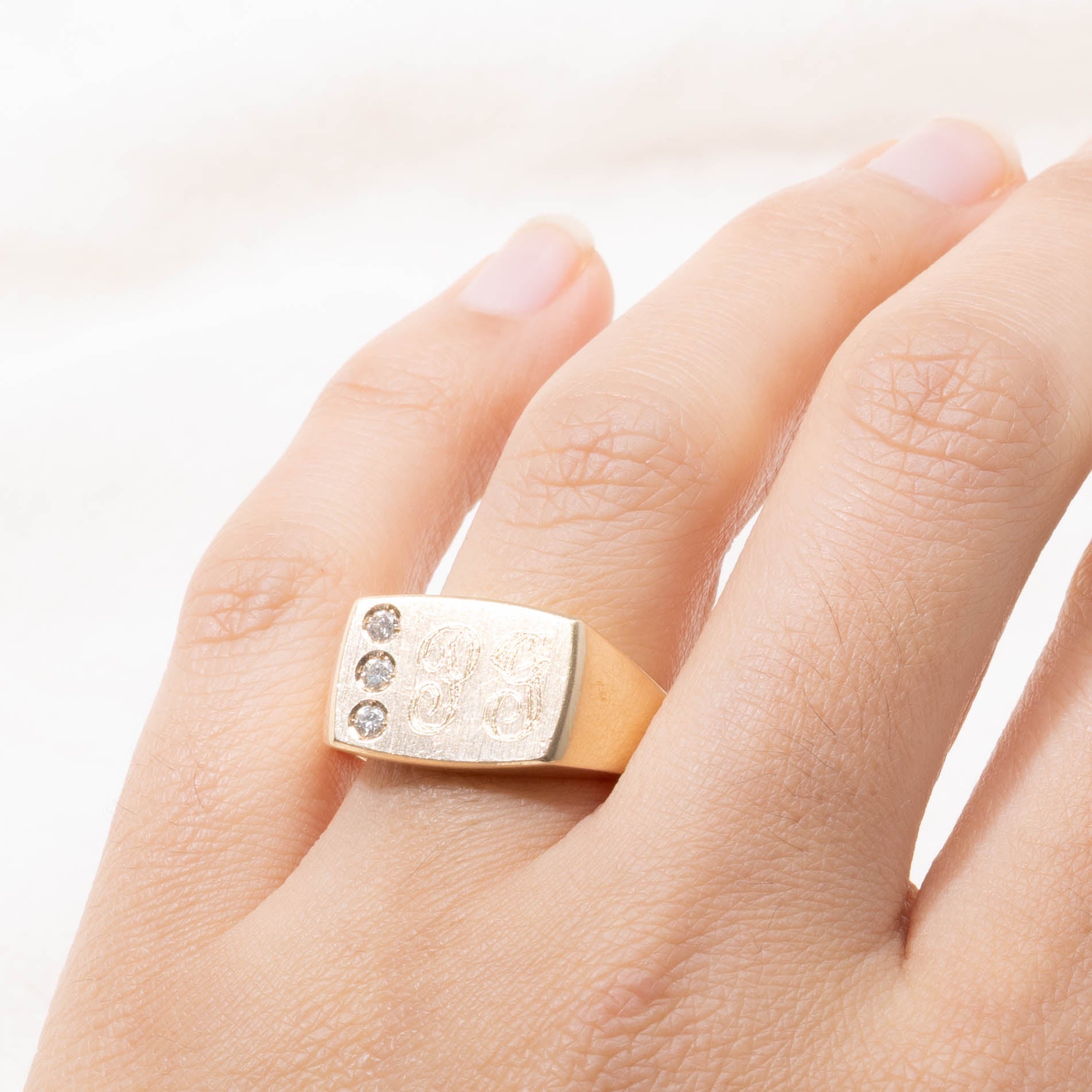 14k Diamond "PG" Initial Signet Ring | SZ 10.75