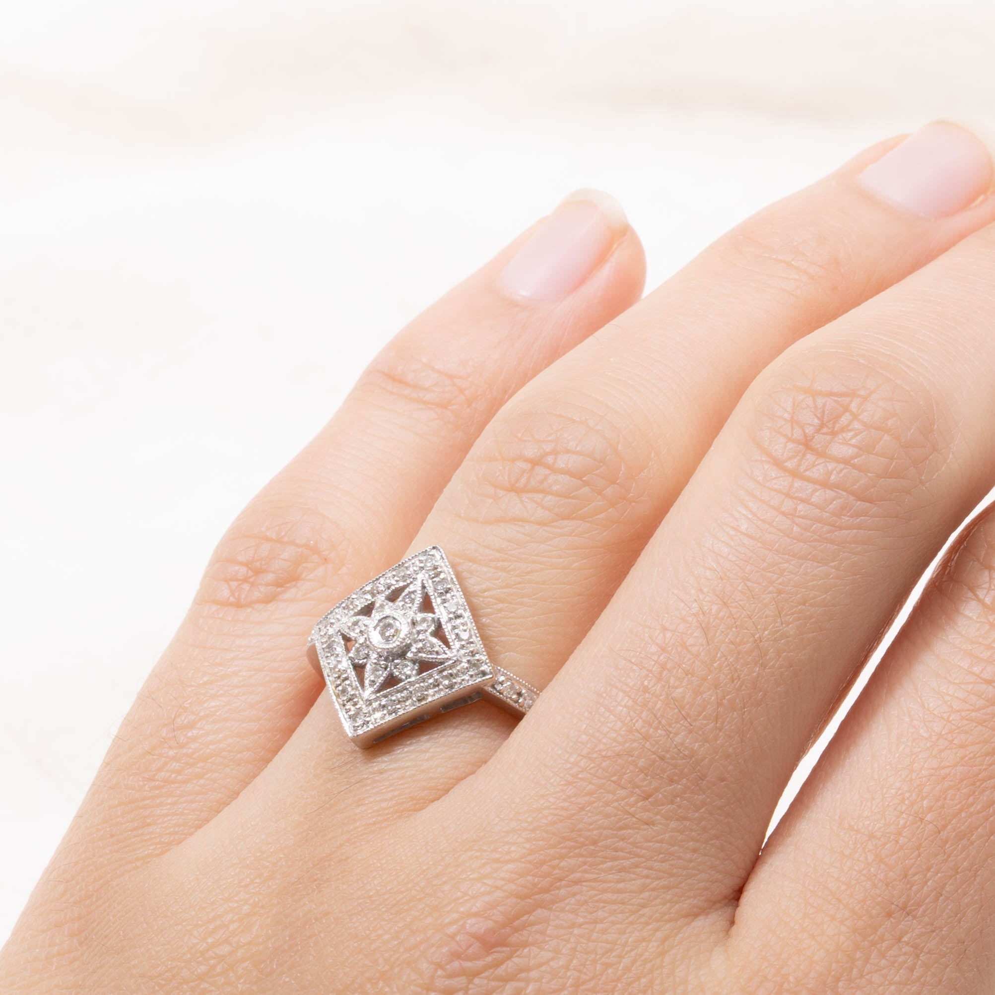 Diamond Cluster Geometric Milgrain Ring | SZ 6.5