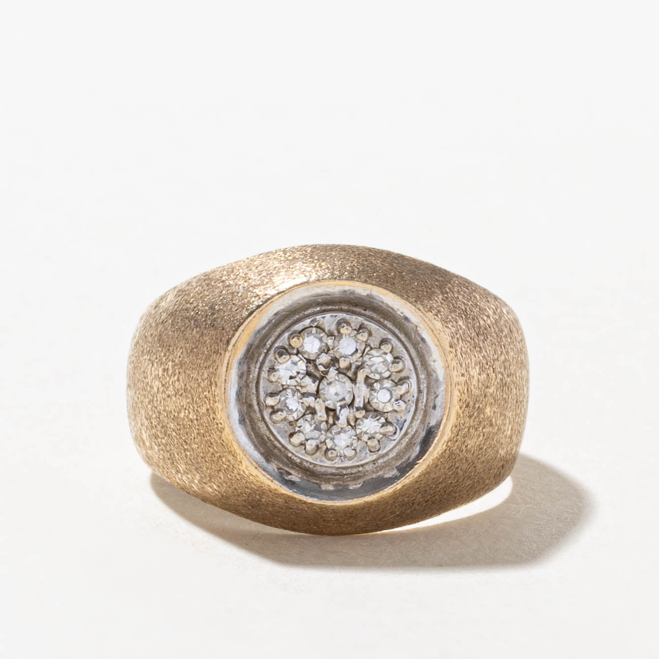 10k Diamond Cluster Textured Signet Ring | SZ 5.25