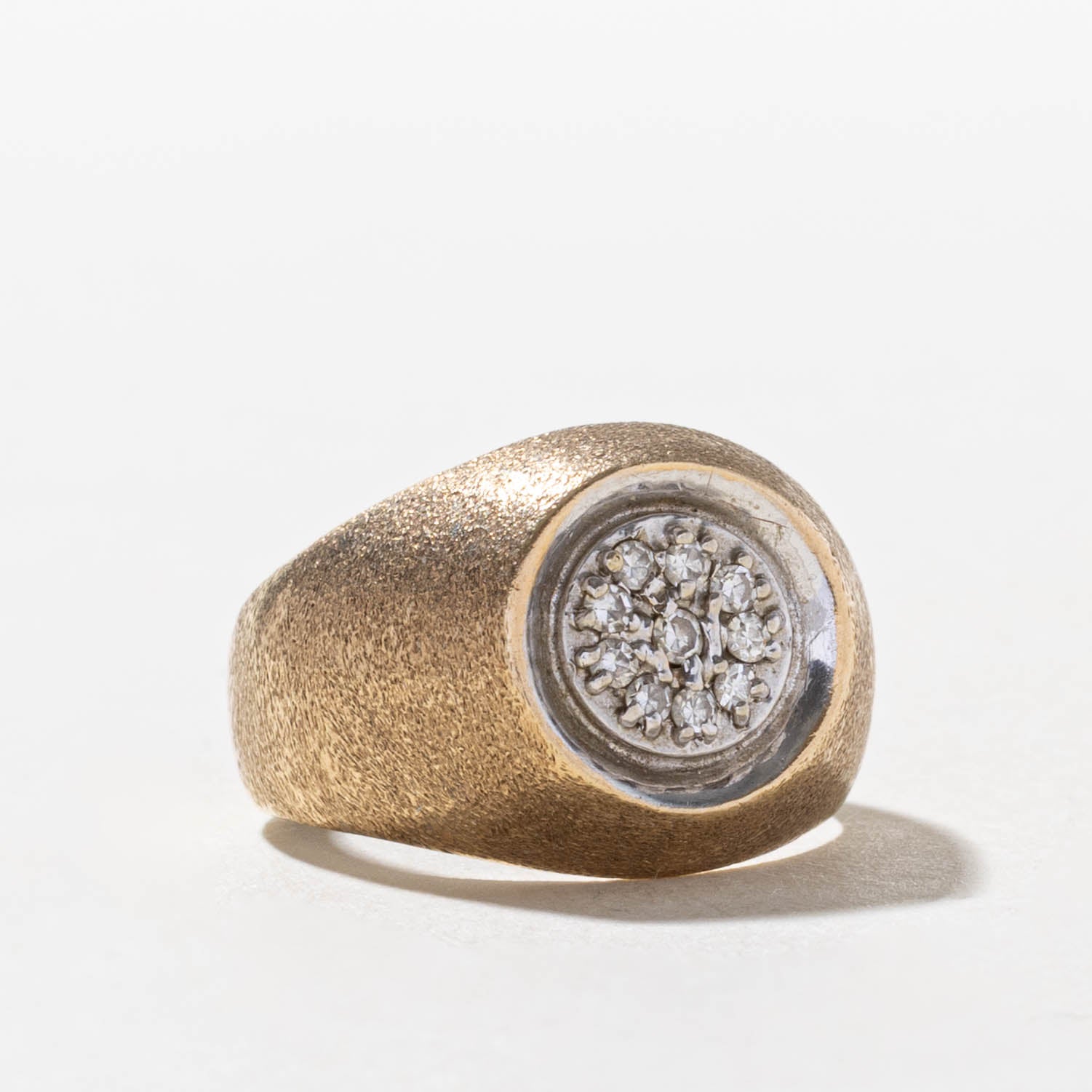 10k Diamond Cluster Textured Signet Ring | SZ 5.25