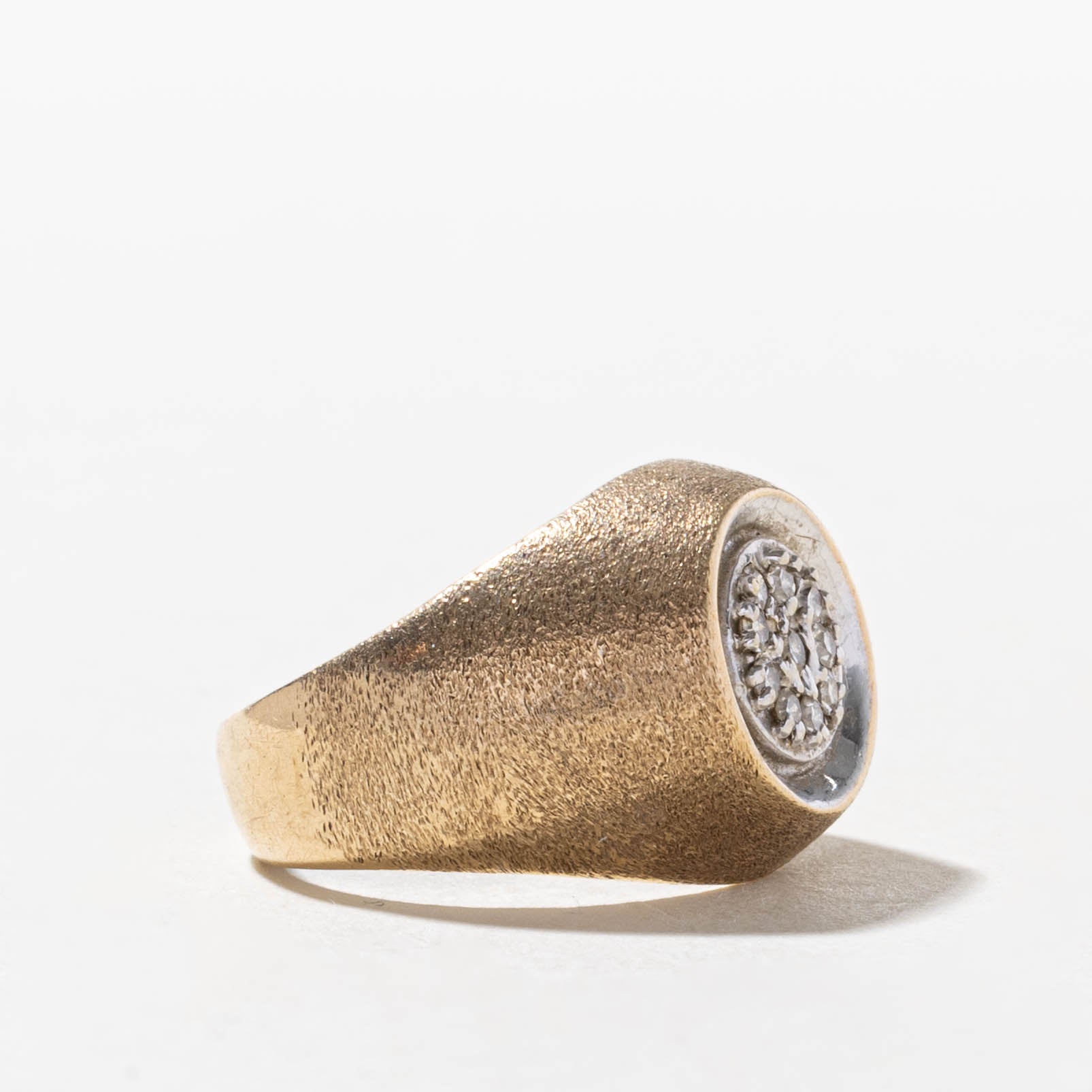 10k Diamond Cluster Textured Signet Ring | SZ 5.25