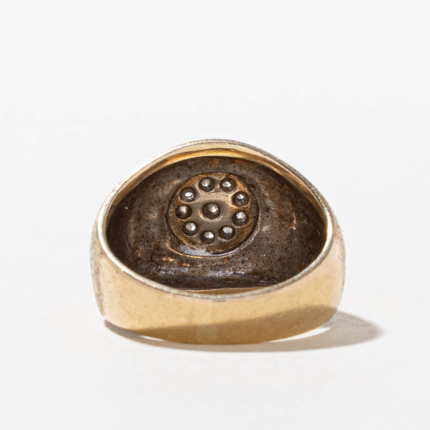 10k Diamond Cluster Textured Signet Ring | SZ 5.25