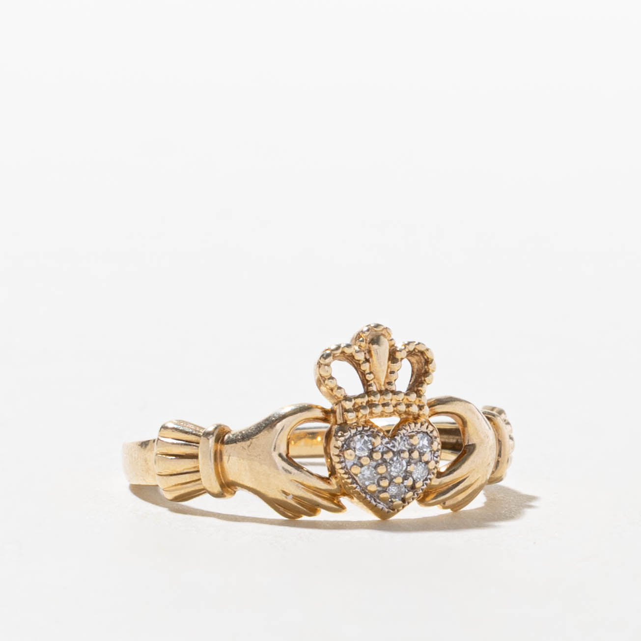 10k Diamond Milgrain Claddagh Ring | SZ 6