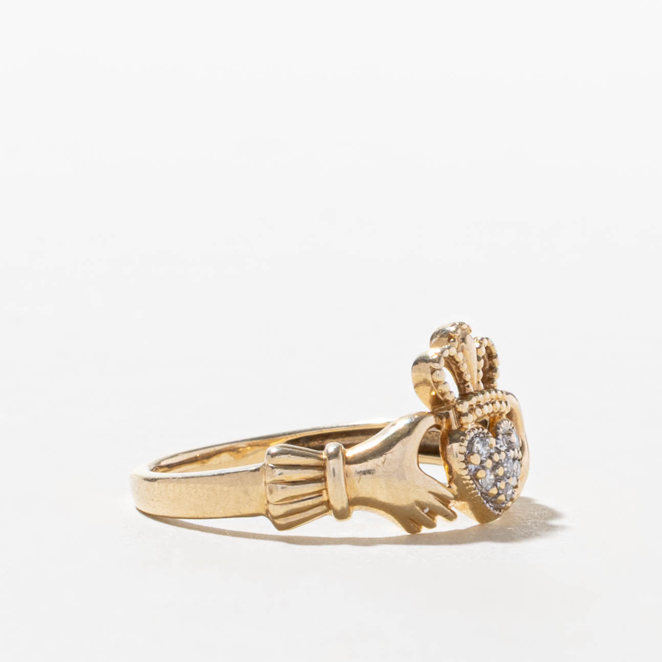 10k Diamond Milgrain Claddagh Ring | SZ 6