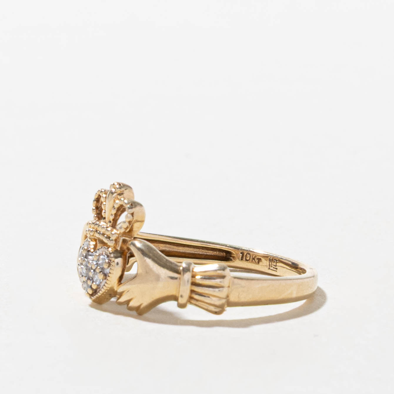 10k Diamond Milgrain Claddagh Ring | SZ 6
