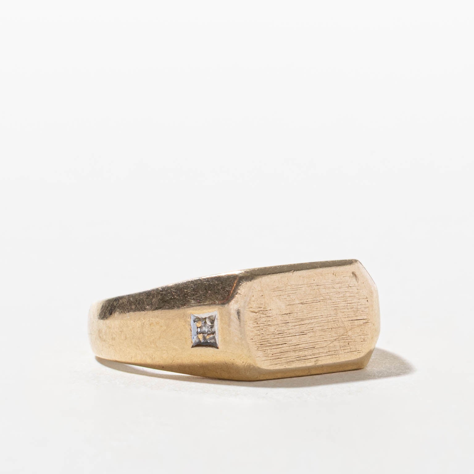 10k Diamond Side Accented Geometric Signet Ring | SZ 8.5