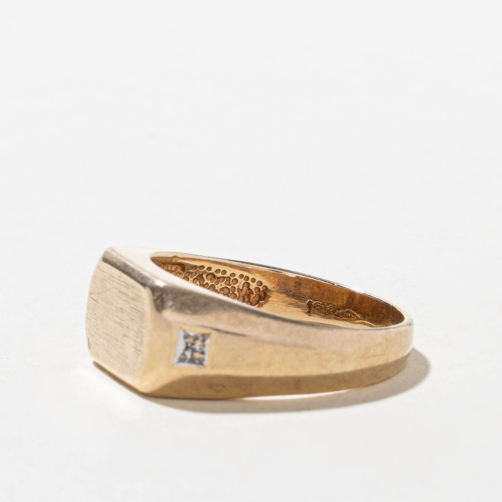 10k Diamond Side Accented Geometric Signet Ring | SZ 8.5